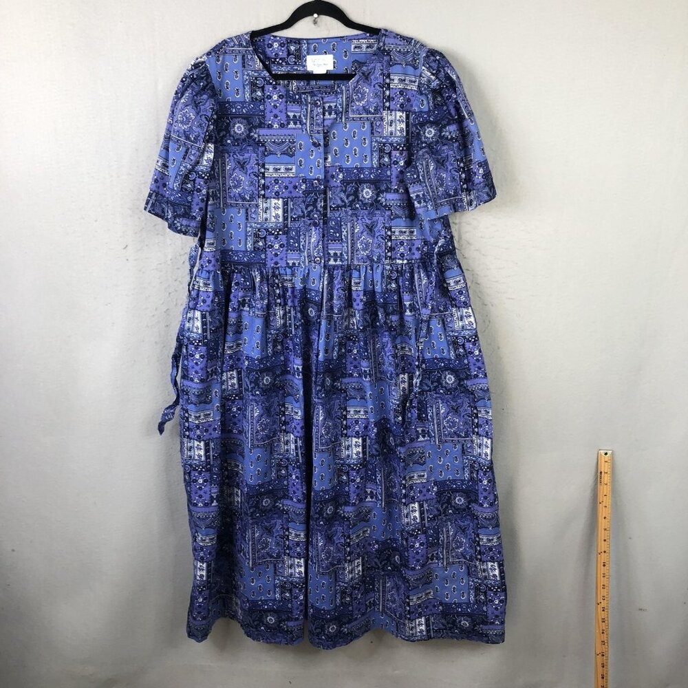 My Secret Shelf Dress Womens Large Blue Patchwork Paisley Modest Farmhouse